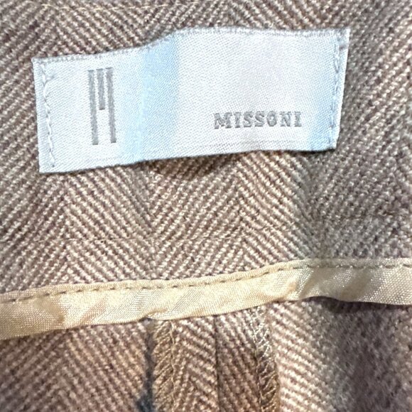 Missoni Italy Virgin Wool Tan Trousers Belt Hem Slit IT 46 US 10–12 Elegant Fit - Picture 4 of 10